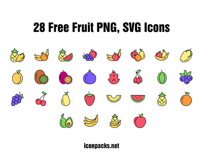 28 Free SVG, PNG fruit icons free resources freebies icon pack icon set icons illustration png icons svg icons vector