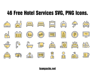 46 Free Hotel Services PNG, SVG Colored Icons design free resources freebies hotel icon pack icon set icons png icons svg icons vector