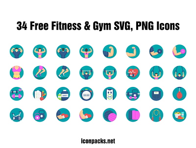 34 Free Fitness & Gym SVG, PNG Icons fitness free resources freebies gym icon pack icon set icons png icons svg icons