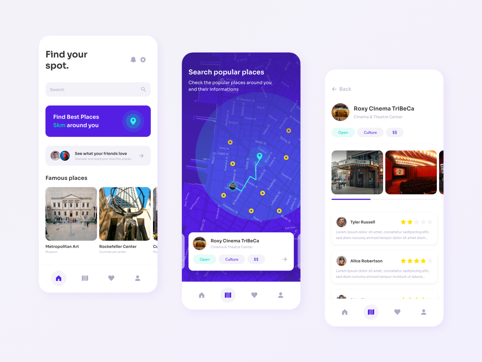 Spots & Map - Mobile UI Design by h0rcam on Dribbble