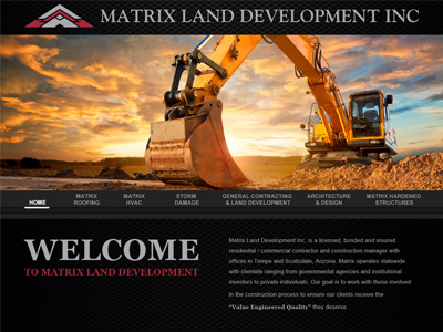 Matrix Home Page dark theme home page land development nav navigation web design