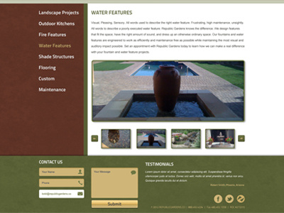 Republic Gardens Services Page carousel contact form footer gallery nav navigation sub navigation