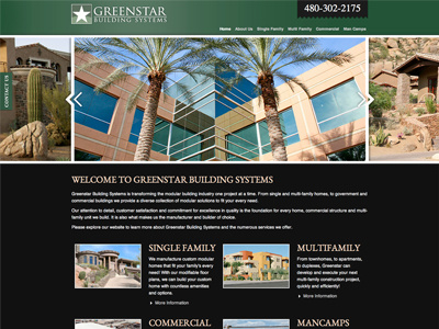 Greenstar Home Page dark theme home page land development nav navigation web design