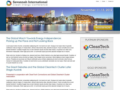 Savannah International Events Page events page nav navigation web design