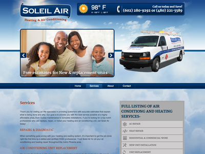 Soleil Services Page navigation services page sub navigation web design