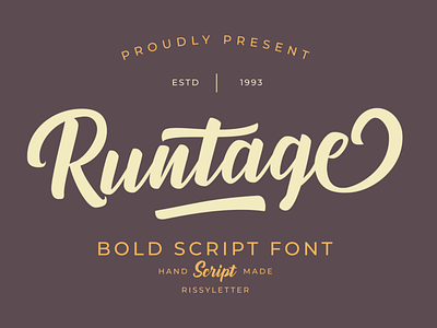 Runtage Bold Script advertisement branding classic classy elegant logo merchandise modern retro social media post typography vintage