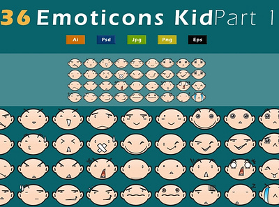 36 Emoticons Kid - Pack 1 adobe ai artwork bald character character design design doodle emote emoticon envato envatoelement envatomarket expression graphic graphicriver illustration smiley ui vector