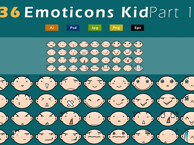 36 Emoticons Kid - Pack 1 adobe ai artwork bald character character design design doodle emote emoticon envato envatoelement envatomarket expression graphic graphicriver illustration smiley ui vector