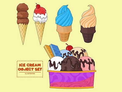 Ice Cream Object Set Illustration art artwork cartoon cream delicious desert design doodle drawing envato envatoelements food graphic graphicriver ice icecream illustration sweet tasty vector