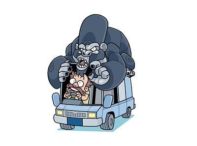 Gorilla Join The Ride animal ape artwork cartoon character character design design doodle envato envatoelements gorilla graphic illustration mammal man ride scary vector wild wildlife