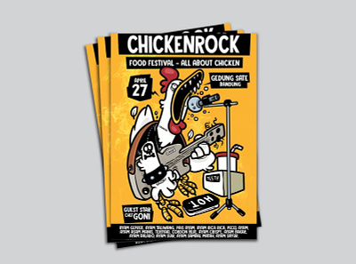 Chicken Rock Poster art artwork character design chicken concert design doodle drawing envato envatoelements envatomarket festival flyer food graphic guitar guitarist illustration poster rock