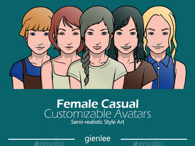 Female Casual Customizable Avatars avatar character design emoticon envatomarket sticker design vector