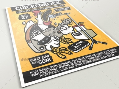 Chicken Rock Poster fried chicken festival sing food chicken poster illustration graphicriver graphic flyer design envatomarket character design
