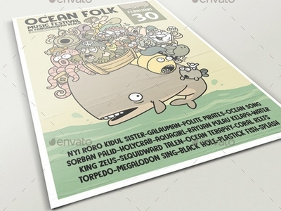 Ocean Folk Poster character design design envatomarket festival flyer folk graphic graphicriver illustration ocean poster sea