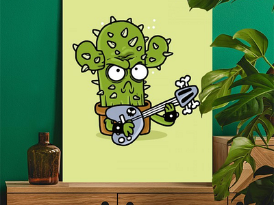 Cactus Guitarist artwork bass cactus character design design doodle drawing graphic guitar guitarist illustration music nature plant poster rock