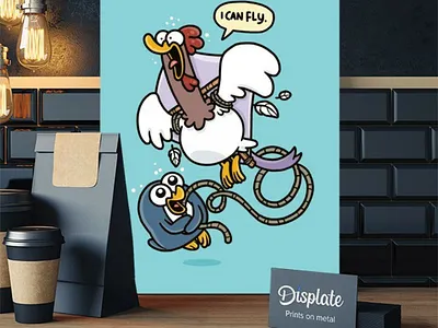 Flying Chicken artwork character design chicken design displate doodle drawing fly graphic illustration kite poster rope