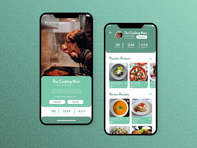 User Profile Page for a Social Recipes App app dailyui dailyui006 design food green interface mobile profile recipe ui user user profile ux