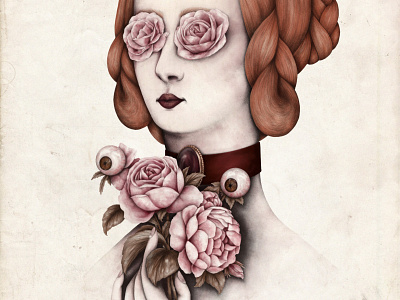 Eyenglish Rose charcoal illustration pencil procreate rose surrealism