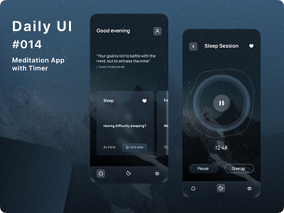 Meditation App with Timer - Daily UI #014 app design counter daily ui daily ui 014 daily ui 14 dailyui glassmorphism meditation meditation app mobile mobile app mobile ui timer