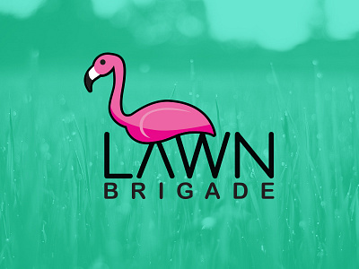 Lawn Brigade flamingo illustration lawn logo mowers pink