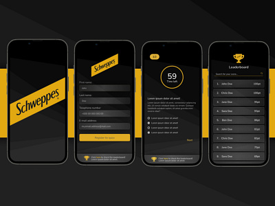 Schweppes | Quiz Design black design figma graphic design homepage illustration landing page logo mobile mobile app quiz design redesign ui design uiux web app web design website yellow