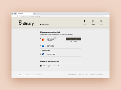 The Ordinary. Credit card checkout page