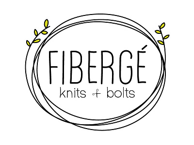 Fiberge Logo black hand drawn hand lettered leaves logo sewing simple wreath