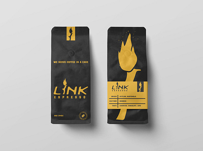 Link Espresso branding branding design charcoal coffee crema fake fire flame gold packaging torch yellow