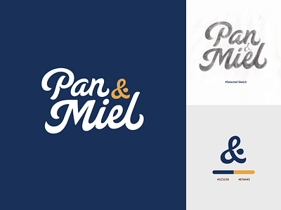Logo Pan & Miel branding calligraphy design handmade lettering letters logo pencil script sketch vector