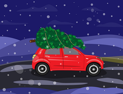 Christmas car christmas christmas tree holiday new year postcard snow tree vector vectorart winter