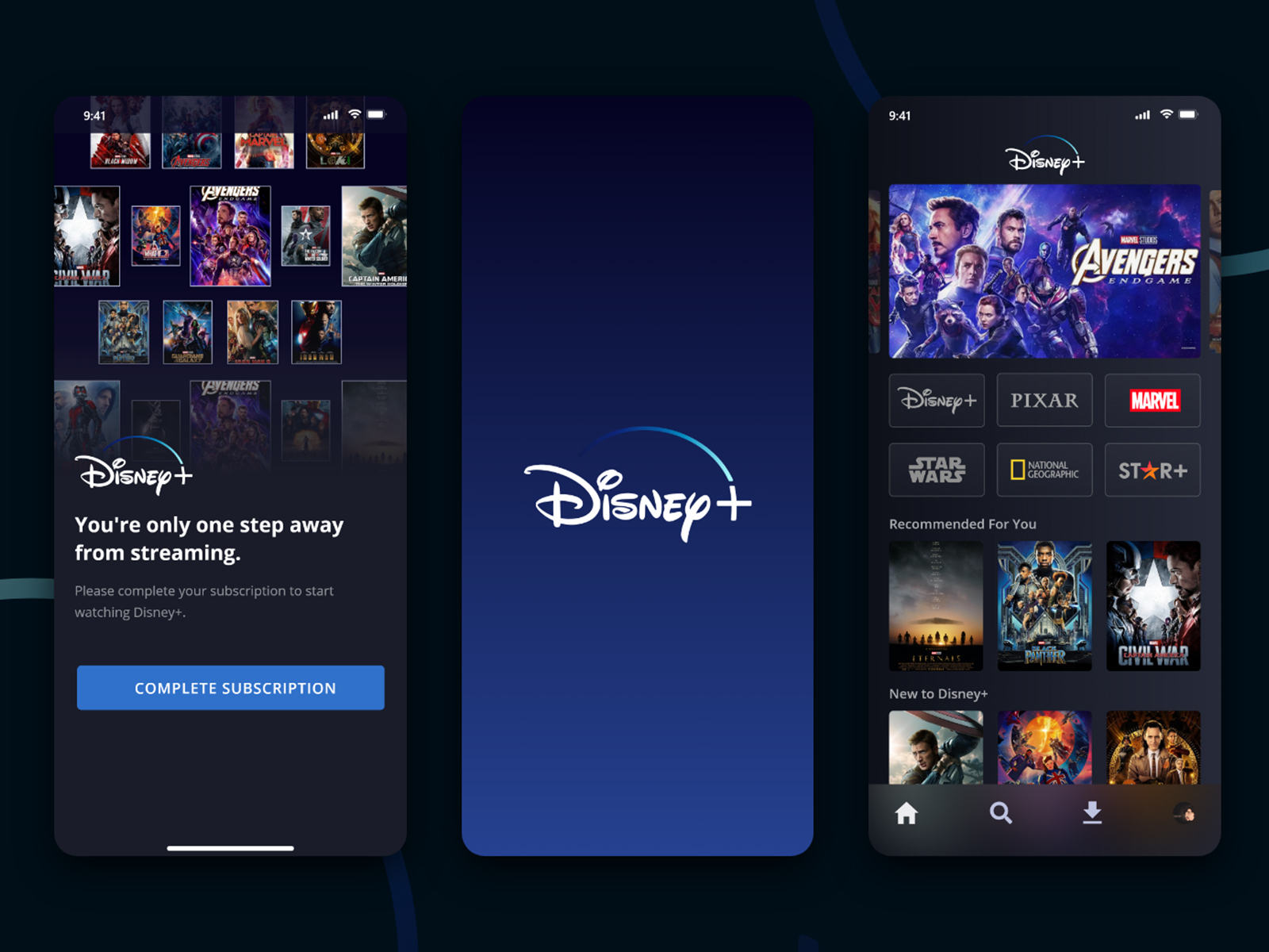 Disney Plus app redesign Home screen Onboarding sign in screen by Istie ...