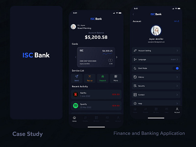 Finance & Banking Application Dark Mode UI/UX Case Study Design app design application apps banking app banking application banking dark mode banking profile screen banking splash screen dark application dark mode design finance app finance home screen graphic design home screen landing page profile screen splash screen ui website