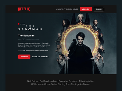 Netflix The Sandman website Landing page Redesign