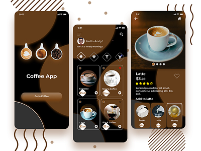 Coffee Ordering App activity app branding brown color illustration landingpage mobileapp typography ui uidesign vector webapp webdesign