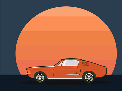 Mustang 80s car design illustration mustang poster sunset vector vintage