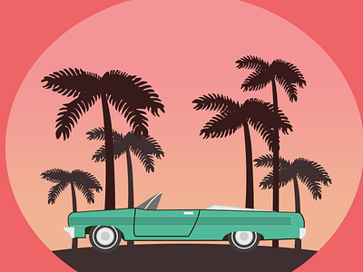 Lowrider 80s beach cadillac car design illustration miami poster sunset vector vintage