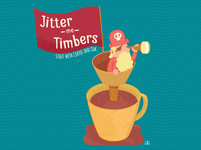 Jitter Me Timbers! beer coffee illustration mug oak pirate telescope