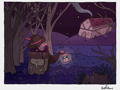 Out Of The Woods bear halloween illustration night spooky woods
