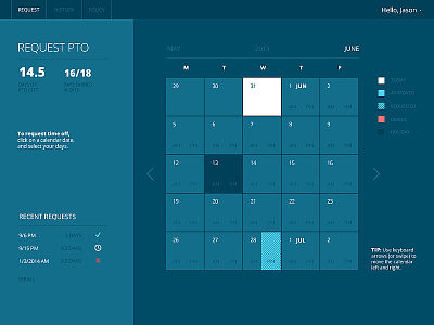 Paid Time Off Scheduler app calendar clean design flat minimal ui ux web