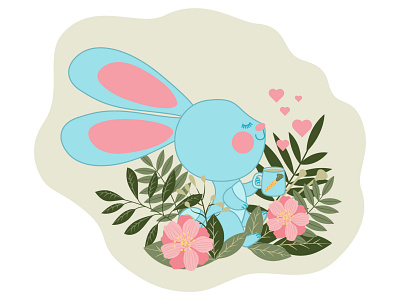 The little rabbit is happy to drink fragrant delicious tea.