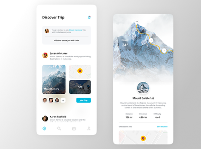 Mountain trekking app design minimal mobile ui ux