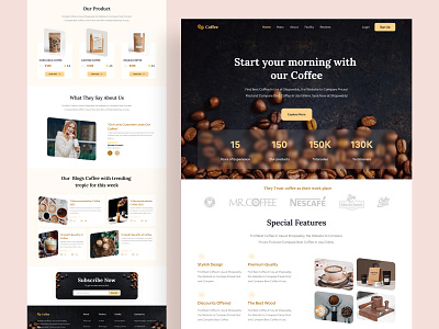 Coffee Product Landing Page branding ca cafe clean ui coffee coffee bean coffee shop cold brew coffee design ecommerce landin landing page minimal online store online store shopify restaurant ui