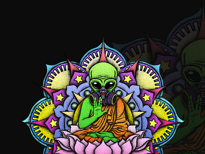 Alien monk meditating on a mandala 2d app art characterdesign design icon illustration illustration art illustrator scifi scifiart technology vector vectorart