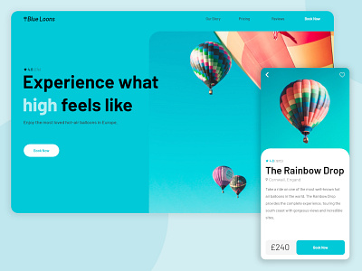 Blue Loons app balloons branding color colorful landing page product page travel ui web