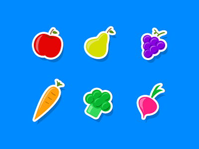 Lil Fruits 'n Veggies colorful cute fruit minimal photoshop stickers veggie