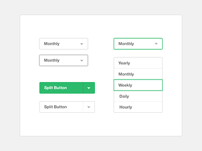Fat Bold UI Elements - Select with Options and Split Buttons. clean elements green options select split buttons states ui white