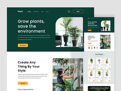 Forest Care - Landing Page clean design ecommerce forest green homepage interior monstera nature plant shop plant store plants pot save tree tree trendy design ui ux vector workspace