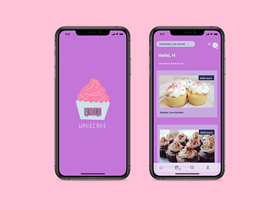 WakeCake cupcakes delivery app figma design food app mobile app mobile ui red bull student