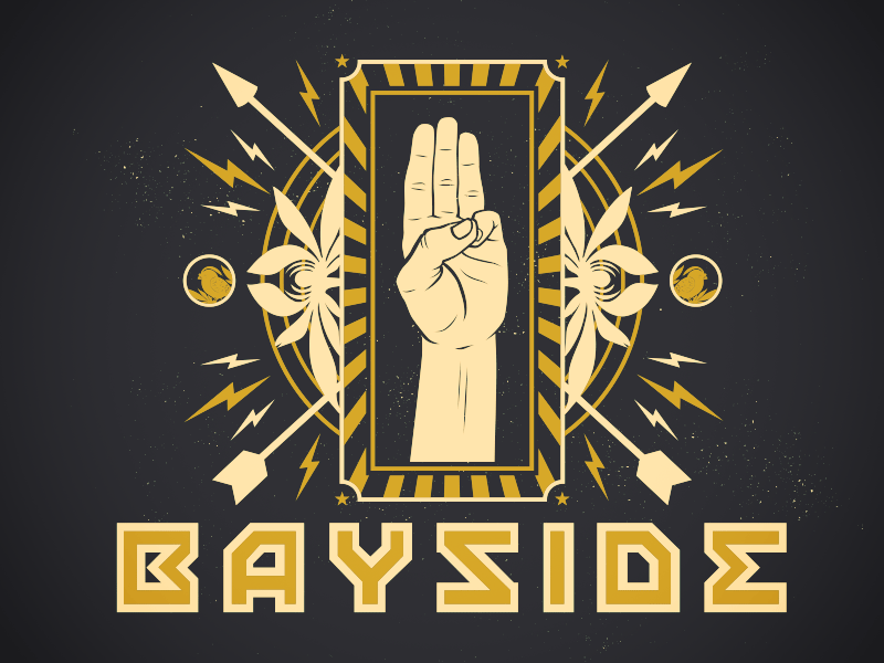 Bayside Games apparel band illustration