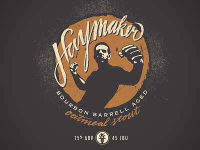 Haymaker Bourbon Barrel Oatmeal Stout beer branding illustration label script typography